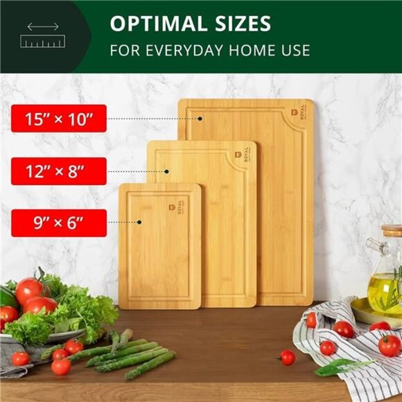 WOOD Cutting Boards for Kitchen - Bamboo Cutting Board Set of 3, Cutting Board - Picture 7 of 7